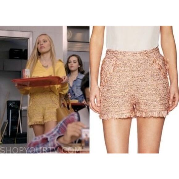 M by MISSONI Knit Tweed Fringe Shorts Metallic Pink Preppy ASO Cobra Kai - Sz 8 - Picture 2 of 9